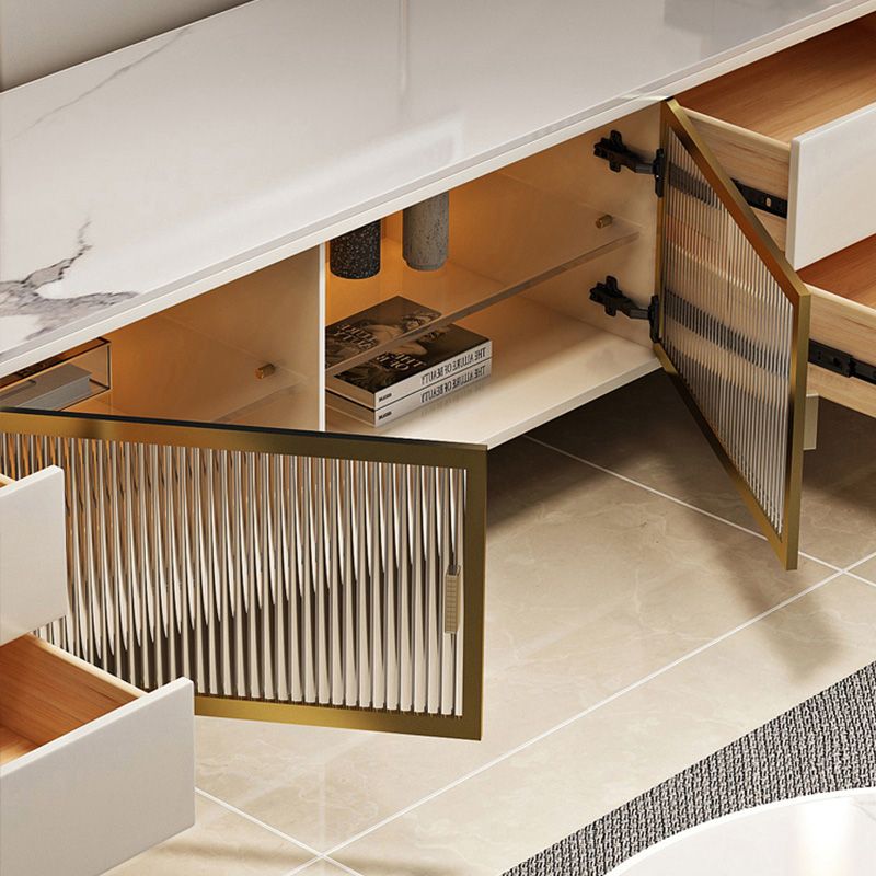 Glam Stone TV Media Console Stand di archiviazione chiusa in bianco