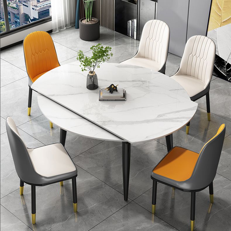 Round Dining Table White Stone Table Top with Black Metal Legs Clearhalo 'Dining Tables & Seating' 'Dining Tables' 'dining_table' 'furn' 'furn_dining_table' 'Furniture' 'Kitchen & Dining Furniture' 1200x1200_af71832b-5db4-4e73-86e6-3d9c760db491