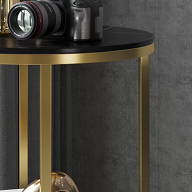 Metal Frame Side End Table Round Stone Top Side Table with Shelf Clearhalo 'Coffee & Accent Tables' 'End & Side Tables' 'end_side_tables' 'furn' 'furn_end_side_tables' 'Furniture' 'Living Room Furniture' 1200x1200_af78c2b7-e7a5-4342-bdfd-61b48c598a08