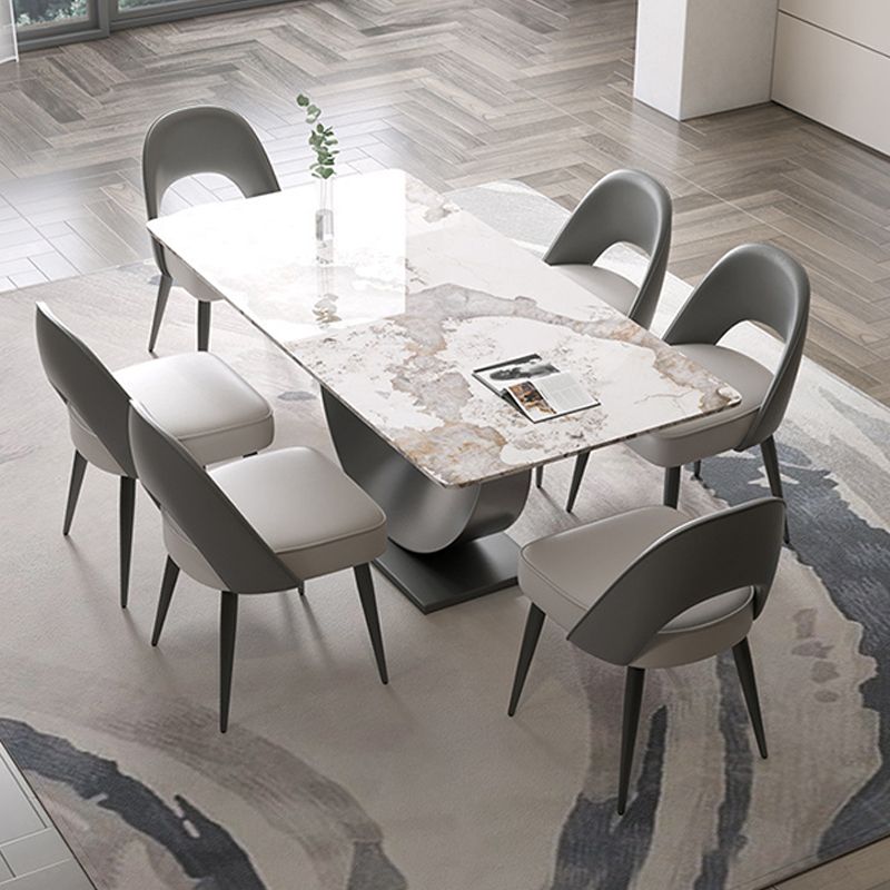 Rectangle Pedestal Table Traditional Luxury Dining Table Stainless Steel Base for Home