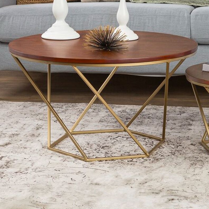 Modern Round Wood Frame Coffee Table Brown Finish Cocktail Table Clearhalo 'Coffee & Accent Tables' 'Coffee Tables' 'coffee_tables' 'furn' 'furn_coffee_tables' 'Furniture' 'Living Room Furniture' 1200x1200_af7e698b-c5d3-42c1-8f32-051741ce55de
