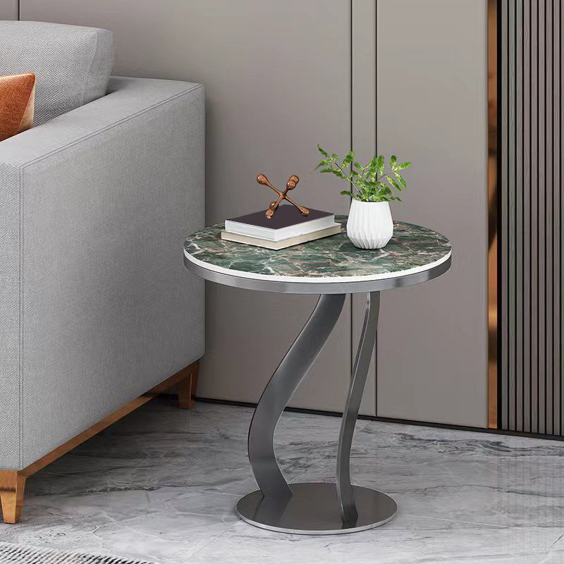 Modern Slate Round Side Table 19.6" Tall Iron Abstract End Table