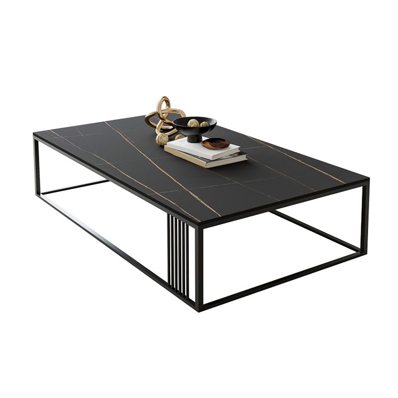 Glam Rectangle Stone Top Coffee Table with Steel Frame Base 1 Piece
