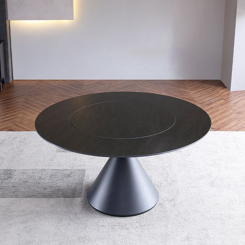 Round Stone Dining Table Modern Turntable White-black Furniture with Pedestal Base