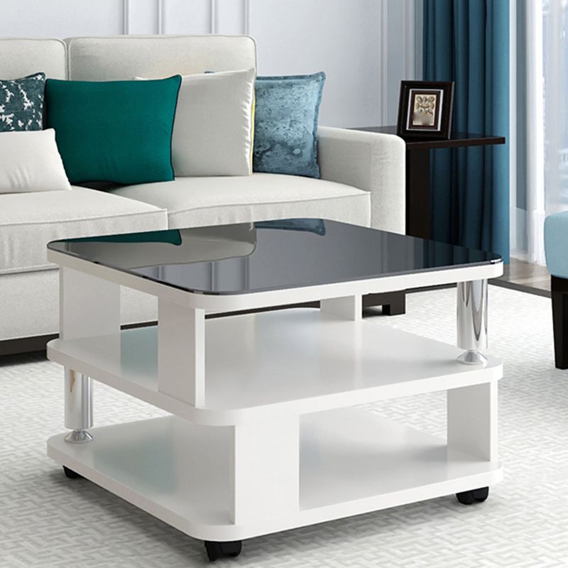 Nordic Glass Top Coffee Table Square Cocktail Table with Caster Clearhalo 'Coffee & Accent Tables' 'Coffee Tables' 'coffee_tables' 'furn' 'furn_coffee_tables' 'Furniture' 'Living Room Furniture' 1200x1200_af9225aa-7311-468f-a916-ab1dccb5ccd2