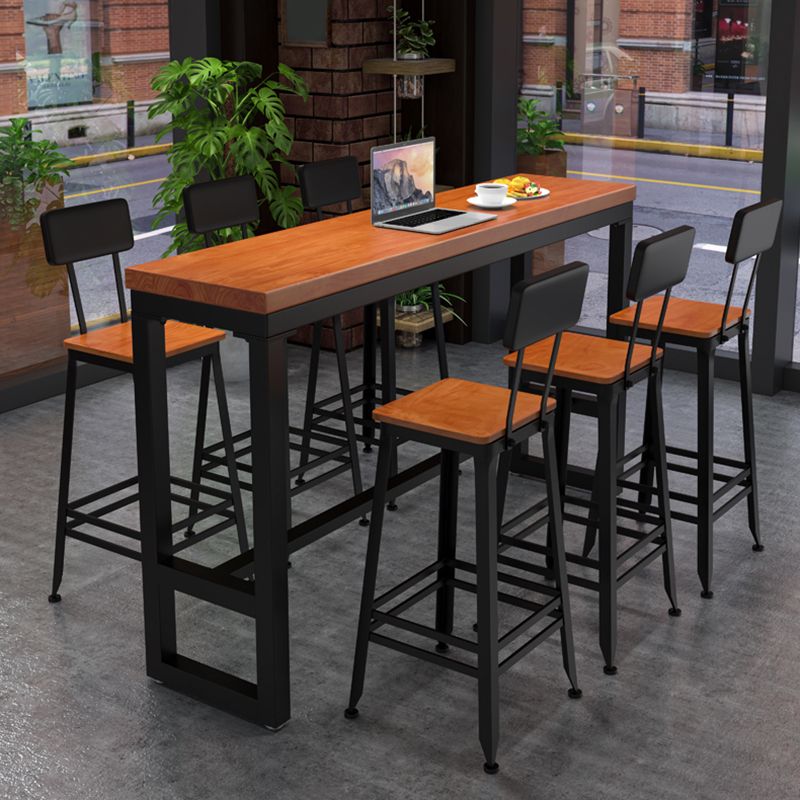 Industrial Rectangle Pine Wood Bar Table Set 1/7 Pieces Counter Table with High Stools