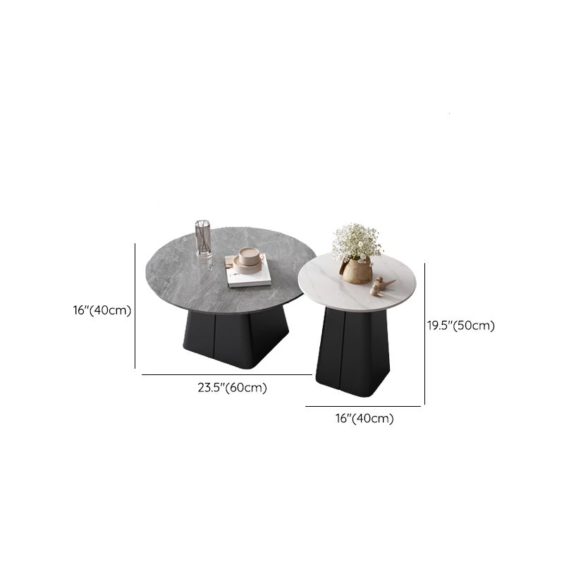 Table basse sur piédestal en acier moderne, ensemble de table ronde en ardoise