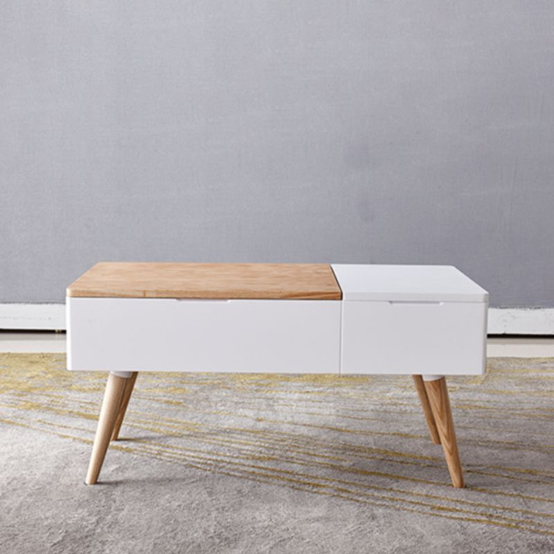 Retangular Natural Wood 4 Legs Coffee Table 1 Single Modern Cocktail Table with Drawers
