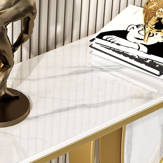 Stone Half Moon Accent Table with Iron Pedestal Base for Hall