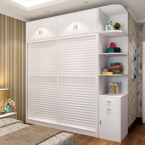 Contemporary White Wooden Wardrobe Freestanding Self Close Doors Wardrobe Armoire