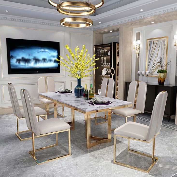 Traditional Luxury Dining Table Rectangle Double Pedestal Table with Gold Frame Clearhalo ' dining_table' 'Dining Tables & Seating' 'Dining Tables' 'furn' 'furn_dining_table' 'Furniture' 'furniture_dining_table' 'Kitchen & Dining Furniture' 'kitchen&dining_furn' 'kitchen' 'kitchen_dining_table' 1200x1200_afa3fc99-2349-4aa8-85e9-53da59299876