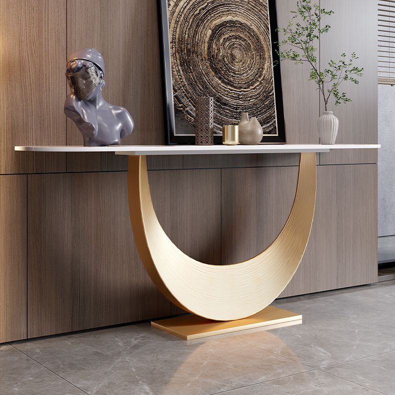 Glam Stone Console Table Stainless Steel Console Sofa Table for Hall