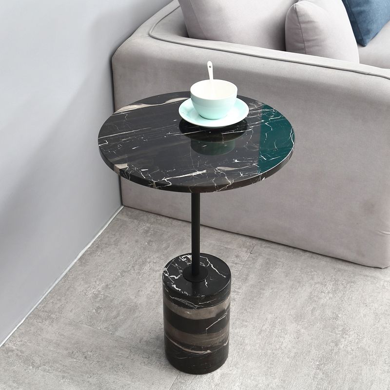 15.74" Wide Round Side Accent Table Marble Top Pedestal End Table