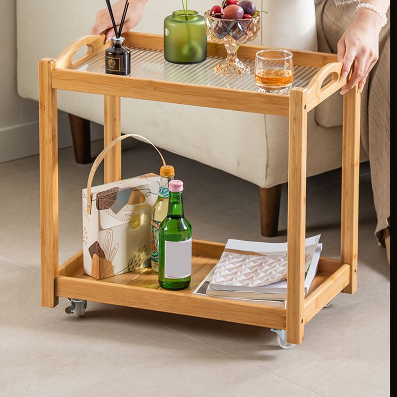 Legno massiccio contemporaneo 4 gambe quadrate a doppio livello tavolino