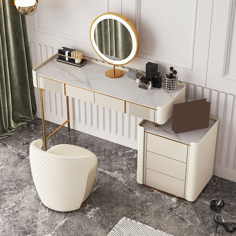 14.96" Wide Stone Makeup Counter Bright White Vanity Tables with Storage Drawers Clearhalo 'Bedroom Furniture' 'furn' 'furn_makeup_vanities' 'Furniture' 'Makeup Vanities' 'makeup_vanities' 1200x1200_afab38de-eddf-4647-9bae-6174662a36cb