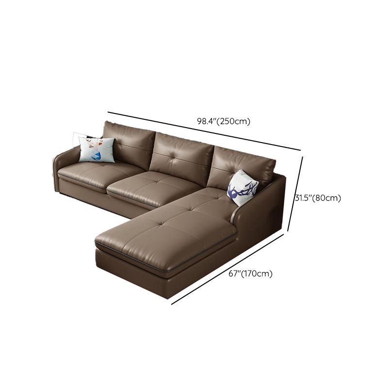 31.49 " H Brown Leather Square Arm Tufted Sofa & Chaise for Living Room Clearhalo 'furn' 'furn_sectionals' 'Furniture' 'Living Room Furniture' 'Sectionals' 1200x1200_afae608f-8476-4eec-a3fb-53191e20686f