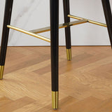 Tabourets de bar en velours avec des jambes en bois en chêne