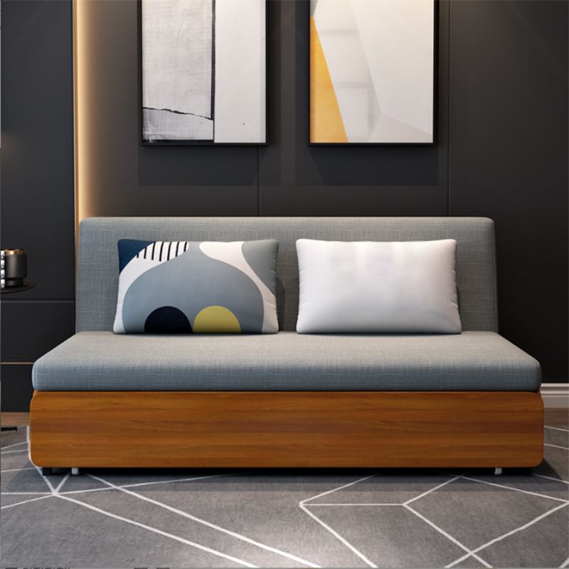 Sofá de lino de 1/2 asiento y madera 2 almohadas Sofá Cama con almacenamiento