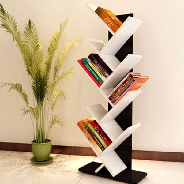 Modern Engineered Wood Bookcase Geometric Bookshelf for Living Room