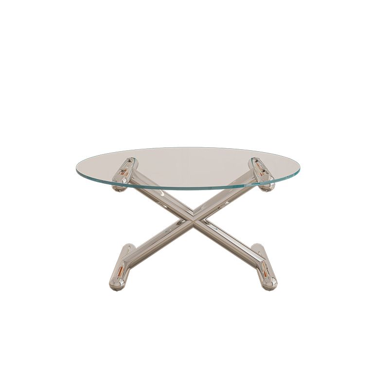 Glass Top Steel Coffee Table Round Minimalist Modern Coffee Table Clearhalo 'Coffee & Accent Tables' 'Coffee Tables' 'coffee_tables' 'furn' 'furn_coffee_tables' 'Furniture' 'Living Room Furniture' 1200x1200_afb77936-0852-4650-bb41-f314160094fd