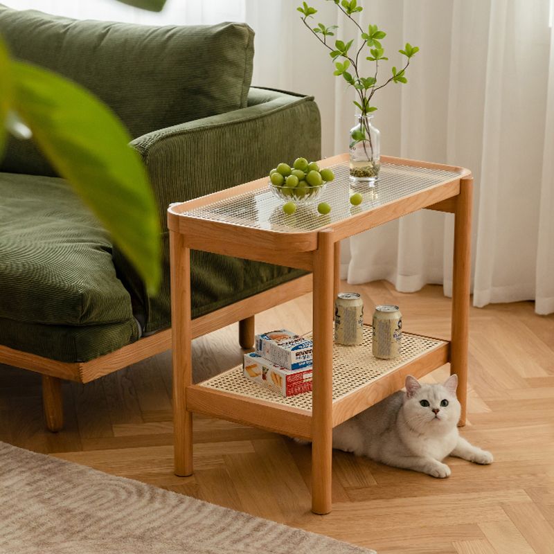 Mesa de esquina de la sala de estar de doble nivel de madera maciza rectangular con mesa de estante