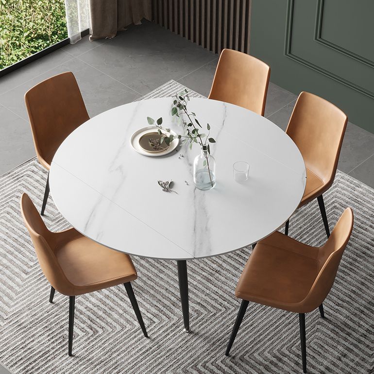 Modern Style Sintered Stone Dining Table 51.18'' Round Drop-Leaf Table with 4 Legs Clearhalo ' dining_table' 'Dining Tables & Seating' 'Dining Tables' 'furn' 'furn_dining_table' 'Furniture' 'furniture_dining_table' 'Kitchen & Dining Furniture' 'kitchen&dining_furn' 'kitchen' 'kitchen_dining_table' 1200x1200_afb7ffde-1a21-4948-be8f-af6a6dfe59c1