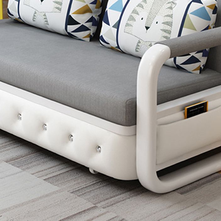 Full 35.43" Wide Linen Convertible Sleeper Sofa with Magazine Storage in Grey Clearhalo 'furn' 'furn_futons' 'Furniture' 'Futons & Daybeds' 'Futons' 'Living Room Furniture' 1200x1200_afb8411b-d799-420e-82ef-6bdb1967e4cb