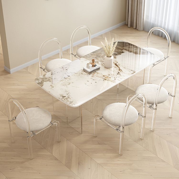 Modern Acrylic Dining Table Set 1/4/5/7 Pieces Rectangle Sintered Stone Top Dinette Set Clearhalo 'Dining Room Sets' 'Dining Tables & Seating' 'dining_room_set' 'furn' 'furn_dining_room_set' 'Furniture' 'furniture_dining_room_set' 'Kitchen & Dining Furniture' 1200x1200_afc08928-44ea-4e0d-9456-386f1e790e1a