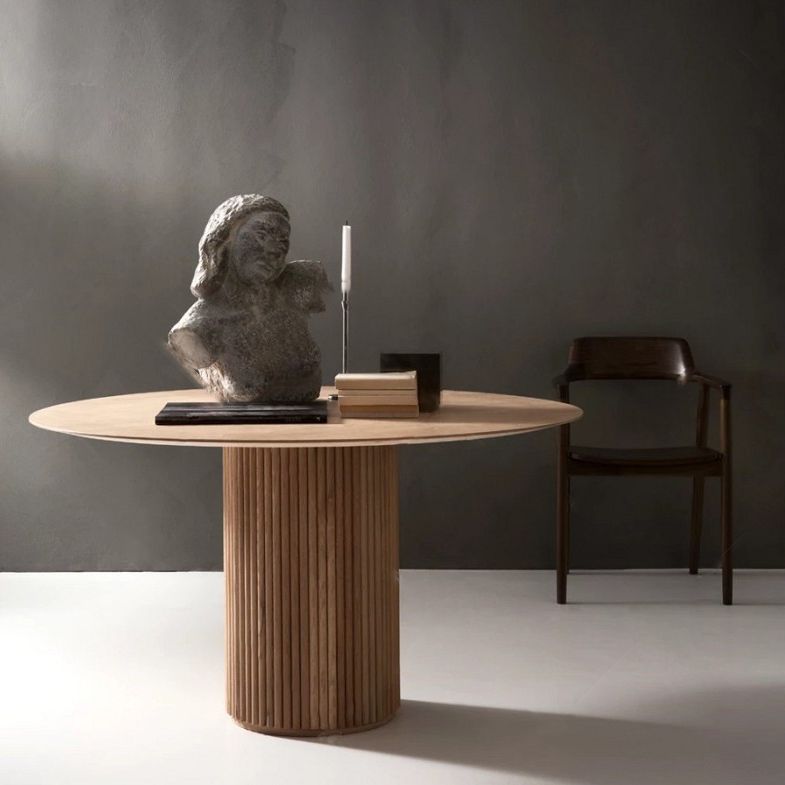 Round Dining Table Modern Style Solid Wood Dinner Table for Home Kitchen