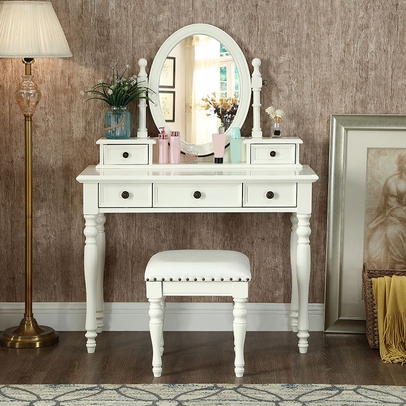 Traditionele gespiegelde make-up ijdelheid rubberen houten kaptafel ontlasting set