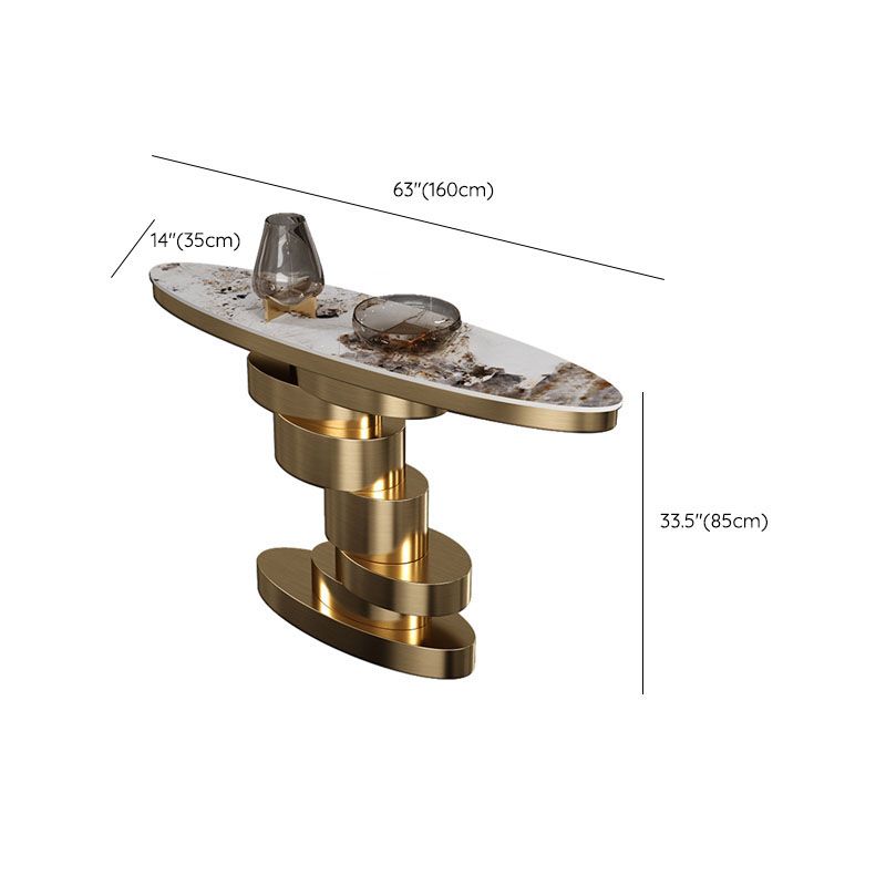 Glam Oval Console Table Golden Stone Console Sofa Table for Hall