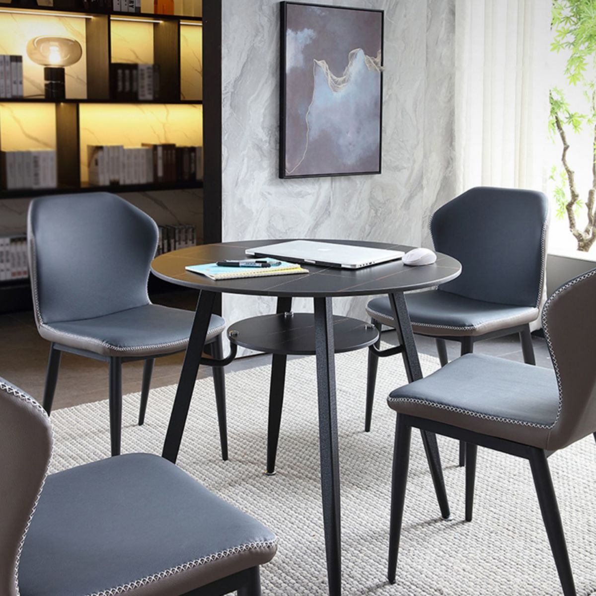 Modern Style Round Dining Room Table Sintered Stone Table with Metal Base Clearhalo ' dining_table' 'Dining Tables & Seating' 'Dining Tables' 'furn' 'furn_dining_table' 'Furniture' 'furniture_dining_table' 'Kitchen & Dining Furniture' 'kitchen&dining_furn' 'kitchen' 'kitchen_dining_table' 1200x1200_afcec177-e7fa-4e80-b5f4-e9413deb6d3b