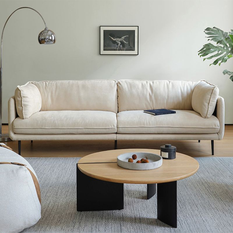 Modern Beige Faux Leather Sofa 38.58" D Tuxedo Arm Cushions Seating