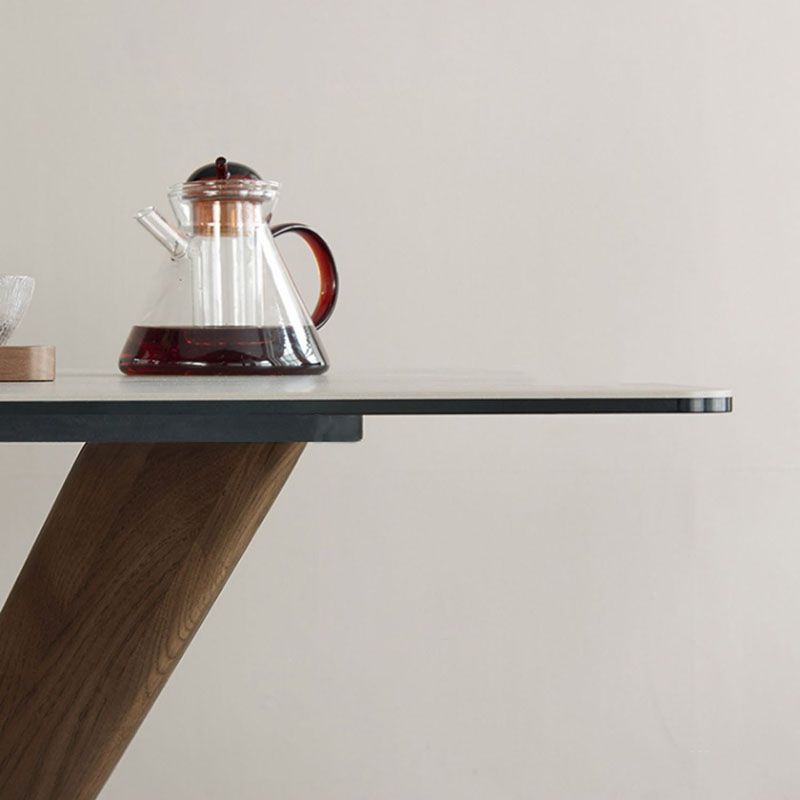 Modern Dining Table Sintered Stone Dinner Table with Wooden Base
