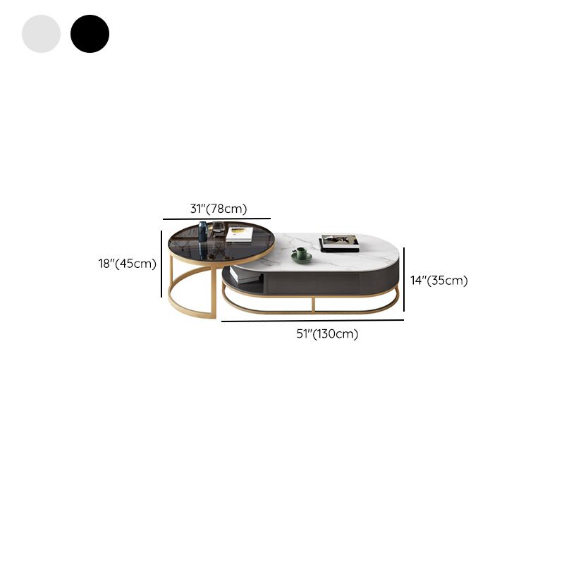 Frame Oval Coffee Table Glam Nesting Coffee Table Set with Drawer Clearhalo 'Coffee & Accent Tables' 'Coffee Tables' 'coffee_tables' 'furn' 'furn_coffee_tables' 'Furniture' 'Living Room Furniture' 1200x1200_afe10b86-4630-4227-ada4-650eb59bfb56