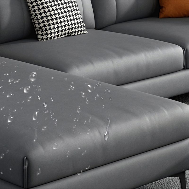 Sectional de cuero falso moderno con 4 almohadas para 4 personas