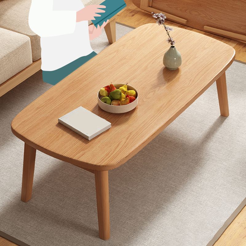 Modern Solid Wood Rectangular Coffee Table 4 Legs Folding Cocktail Table