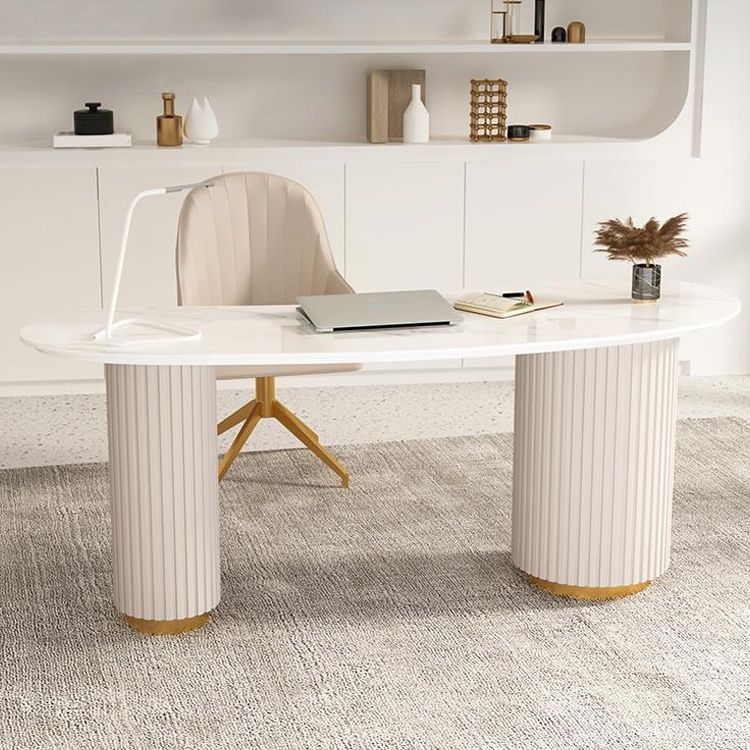 23" Wide Glam Executive Desk White 3-drawer Office Desk with Metal Legs Clearhalo 'furn' 'furn_office_desk' 'Furniture' 'Office Desks' 'Office Furniture' 'office_desk' 1200x1200_afe5848d-64f7-41aa-be65-684ff5a6607d