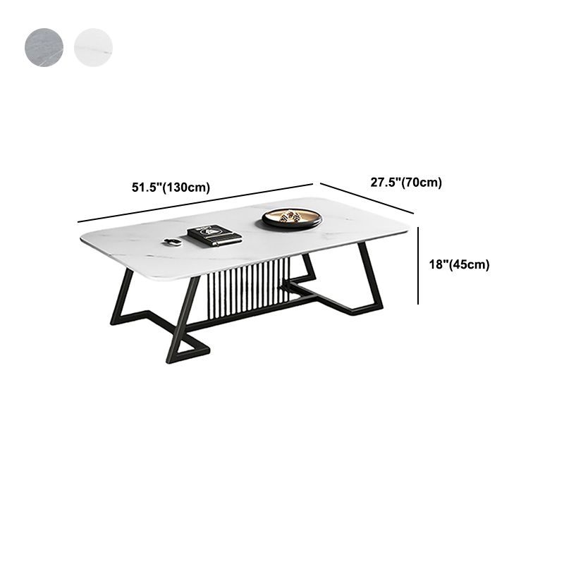 Rectangle Stone Top Coffee Table with Black Metal Trestle Base Clearhalo 'Coffee & Accent Tables' 'Coffee Tables' 'coffee_tables' 'furn' 'furn_coffee_tables' 'Furniture' 'Living Room Furniture' 1200x1200_afe9119b-9c16-4859-907a-c2214c98fa9a
