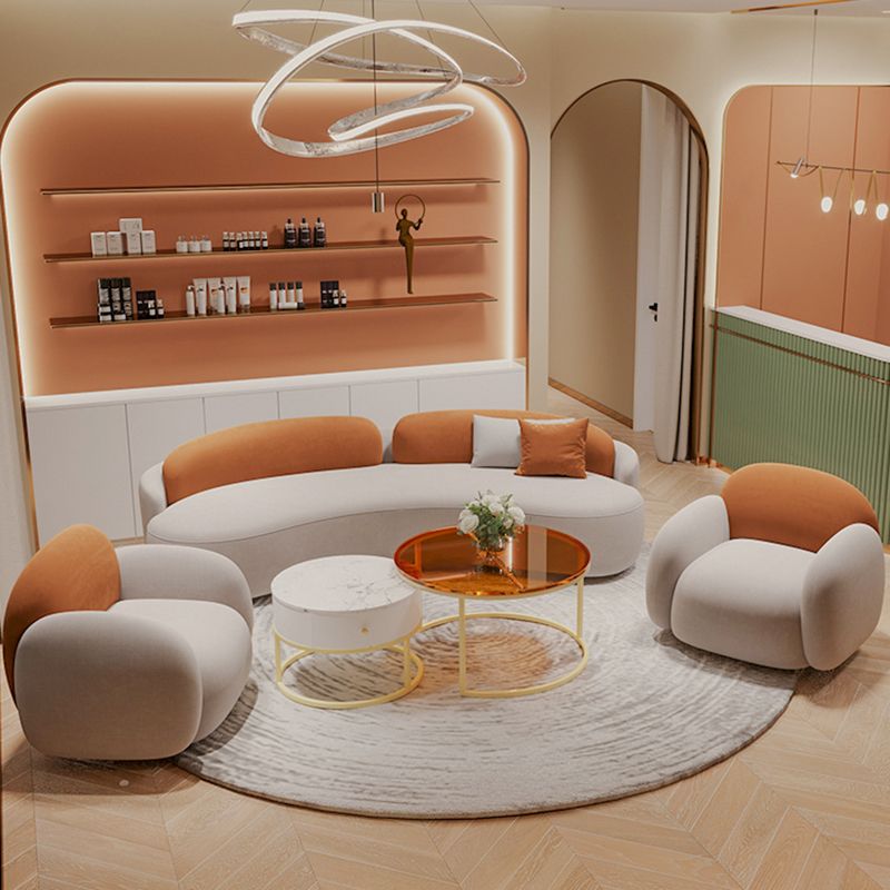 Curved Armless Seating Stain Resistant Sofa in Orange and Gray