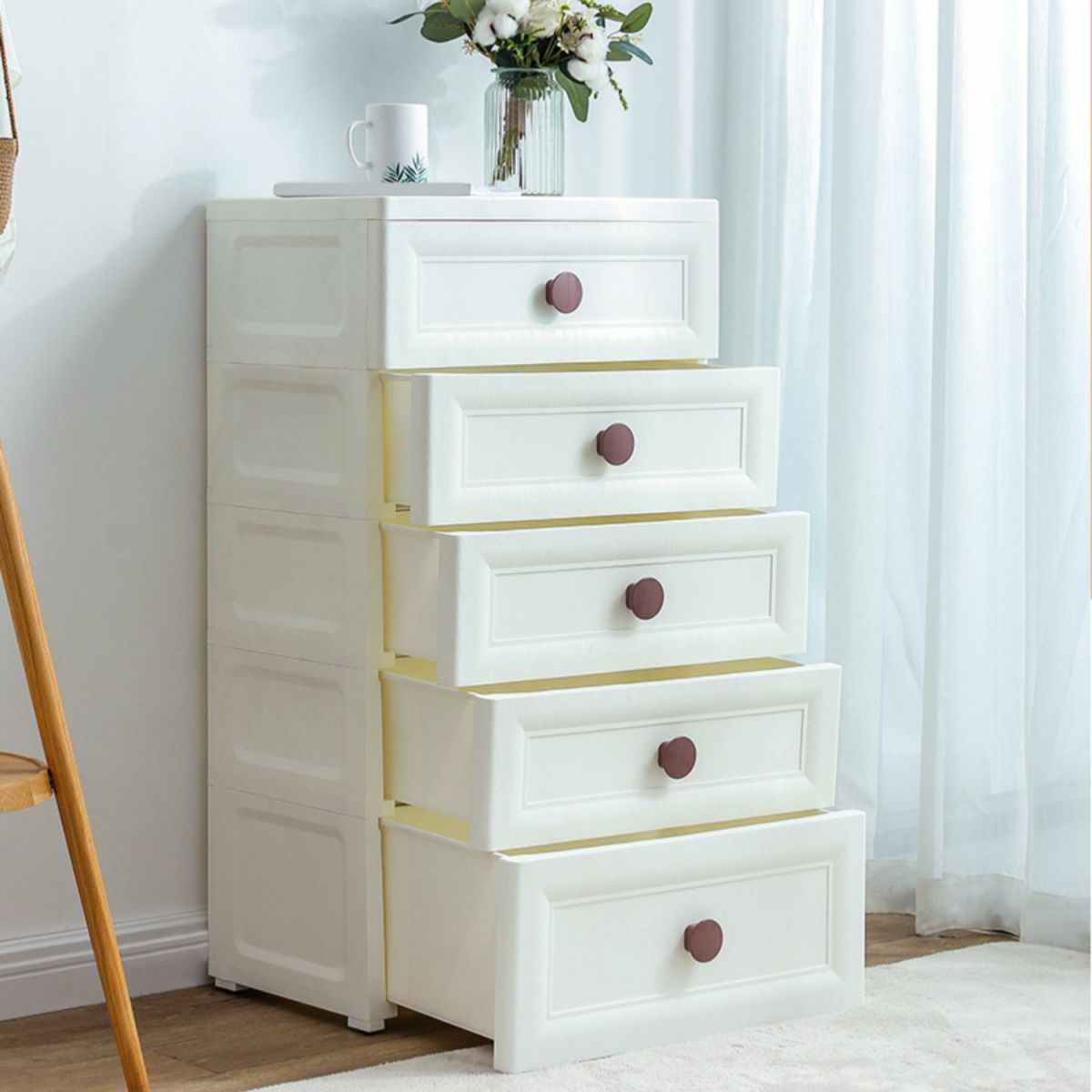 Plastic 5-drawer Storage Cabinet Modern Wardrobe Armoire with Legs Clearhalo 'Armoires & Wardrobes' 'armoires_wardrobes' 'Bedroom Furniture' 'furn' 'furn_armoires_wardrobes' 'Furniture' 1200x1200_afedbbc8-ddf2-4de2-aaa8-bb0b487a69a4