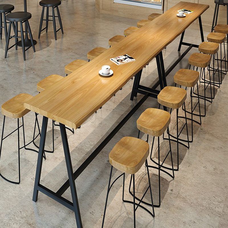 Pine Wood Bar Dining Table Rectangle Industrial Bar Table with Black Trestle Base Clearhalo 'Bar Furniture' 'Bar Tables' 'bar_tables' 'furn' 'furn_bar_tables' 'Furniture' 'furniture_bar_tables' 'Kitchen & Dining Furniture' 1200x1200_aff031dc-6640-401a-abe0-76530d79b148