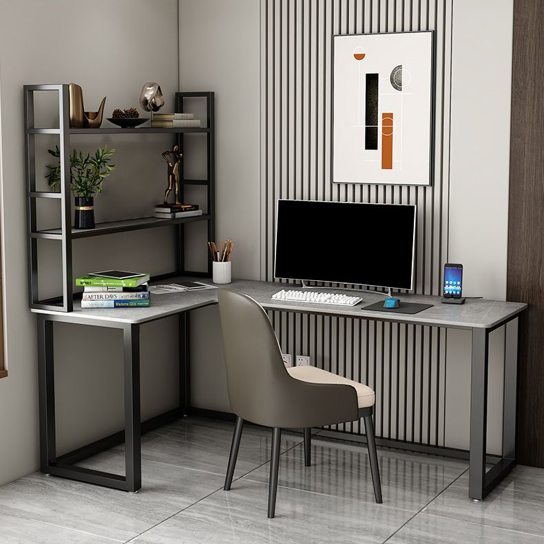 Scrivania per uffici a forma di L in stile moderno Sinterita scritta in pietra senza scaffale