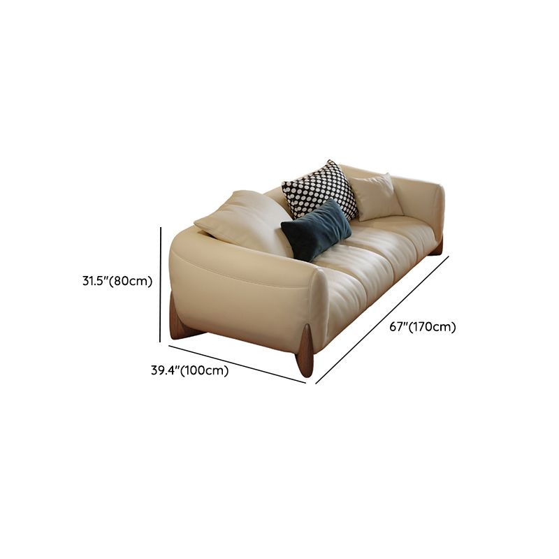 Genuine Leather Loose Back Sofa 31.5" H Beige Tuxedo Arm Sofa