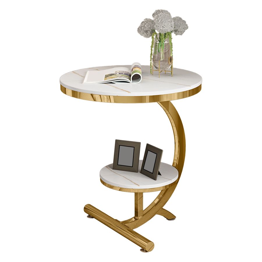 Contemporary Metal C Side Table Slate Top Round Side End Table