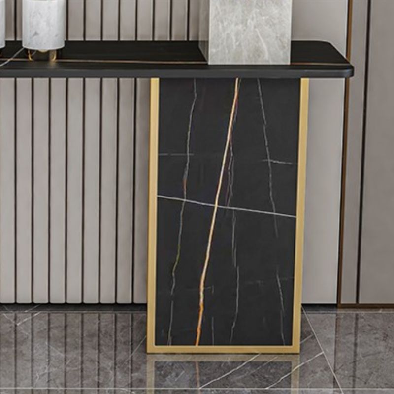 Tavolo di accento di base di ferro con top di pietra rettangolo per console Hall