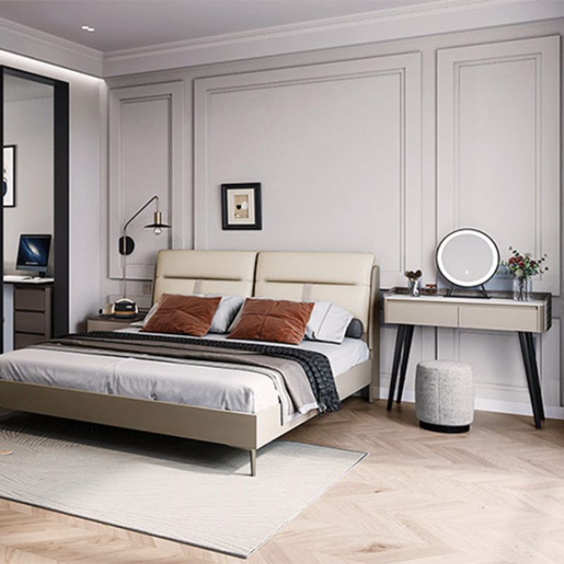 Contemporary Gray Lighted Mirror Bedroom Wood With Drawer Dressing Table