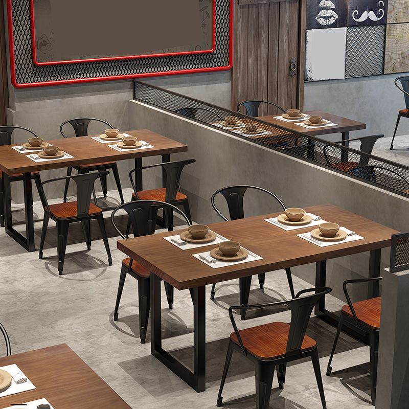 Vaste houten eetstoelen lat achterstoel stoel met metalen basis