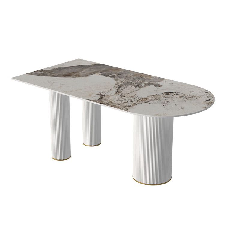 Traditional Luxury Dining Table Stone and Metal White Base Double Pedestal Table Clearhalo 'Dining Tables & Seating' 'Dining Tables' 'dining_table' 'furn' 'furn_dining_table' 'Furniture' 'furniture_dining_table' 'Kitchen & Dining Furniture' 'kitchen' 'kitchen_dining_table' 1200x1200_b00152f7-a527-4a02-9cad-7ec4c6802bb1