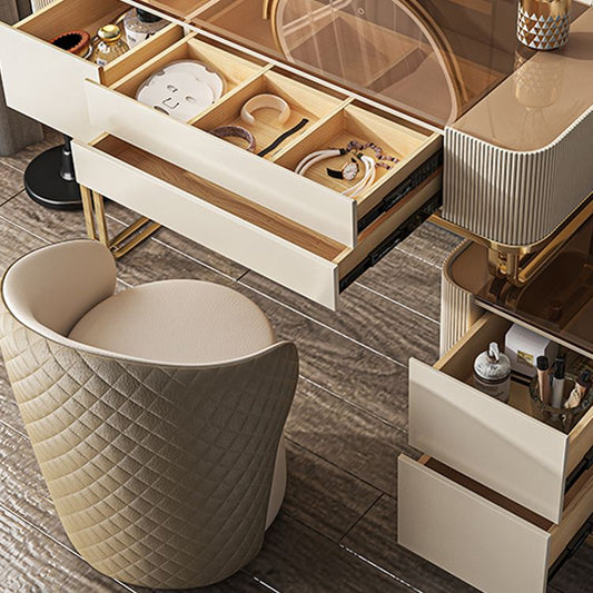 Tavolo da toeletta a specchio illuminato dimmabile con 5 cassetti in vetro/pietra vanità per trucco top